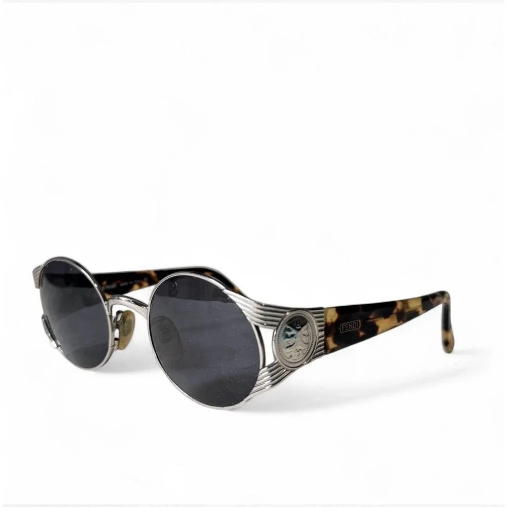 Y2K FENDI vintage sunglasses round Silver gold tortoise brown FS 240 ITALY 90's